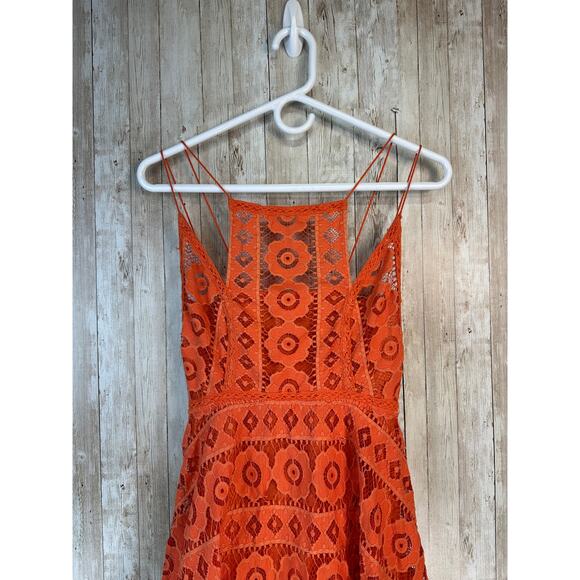 Free People Just Like Honey Mini Dress Size 2 Orange Lace Fully Lined‎ Halter - Picture 5 of 8